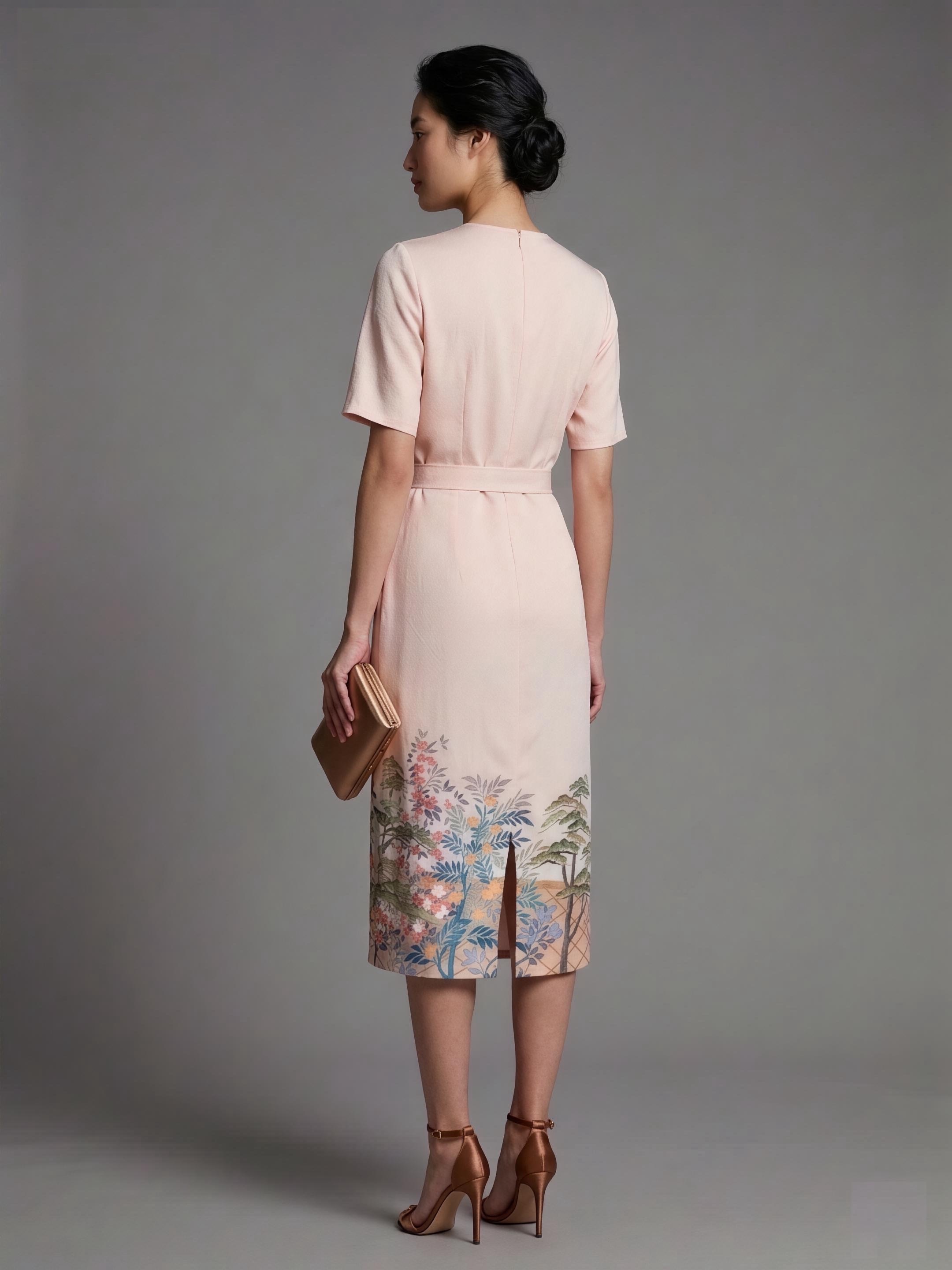 Marumi dress オリジナル着物リメイク 流麗アシンメトリーライン　半袖ドレス