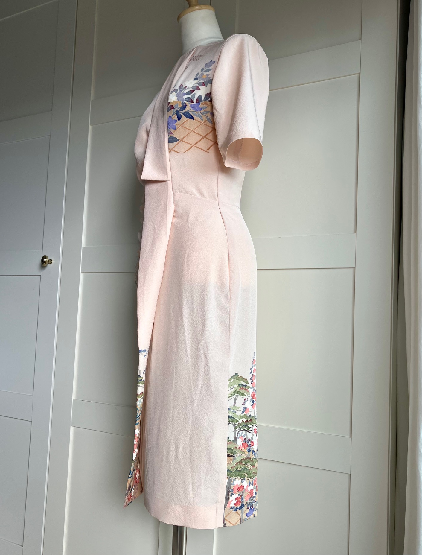 Marumi dress オリジナル着物リメイク 流麗アシンメトリーライン　半袖ドレス