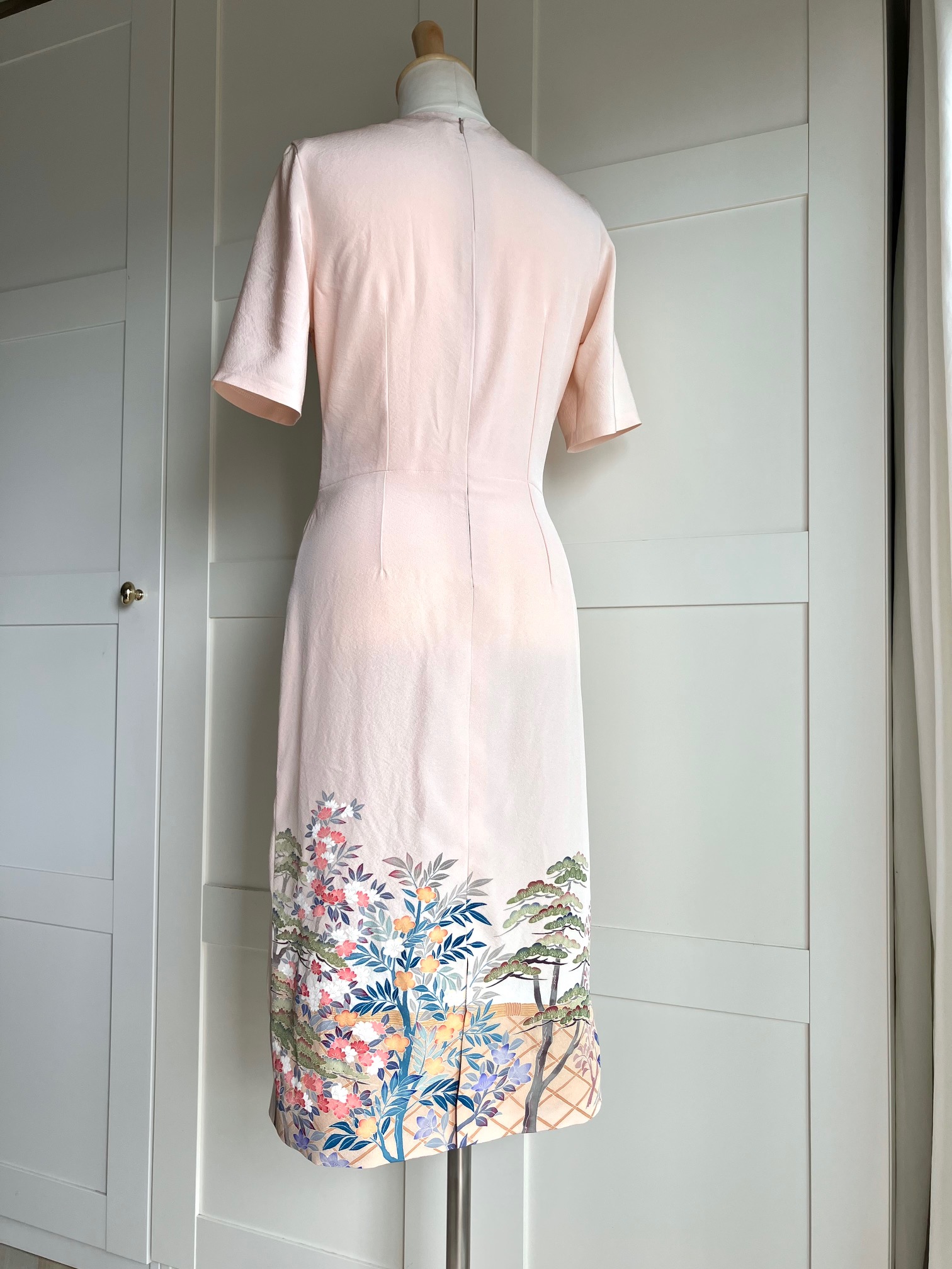 Marumi dress オリジナル着物リメイク 流麗アシンメトリーライン　半袖ドレス