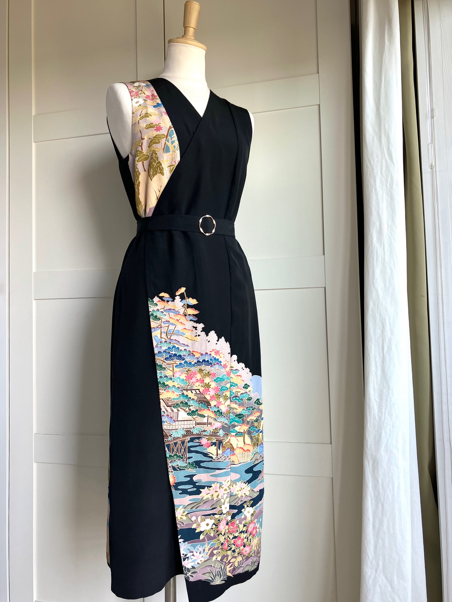 Marumi dress オリジナル着物リメイク アシンメトリーデザイン ラップスタイル 袖なし　ドレス
