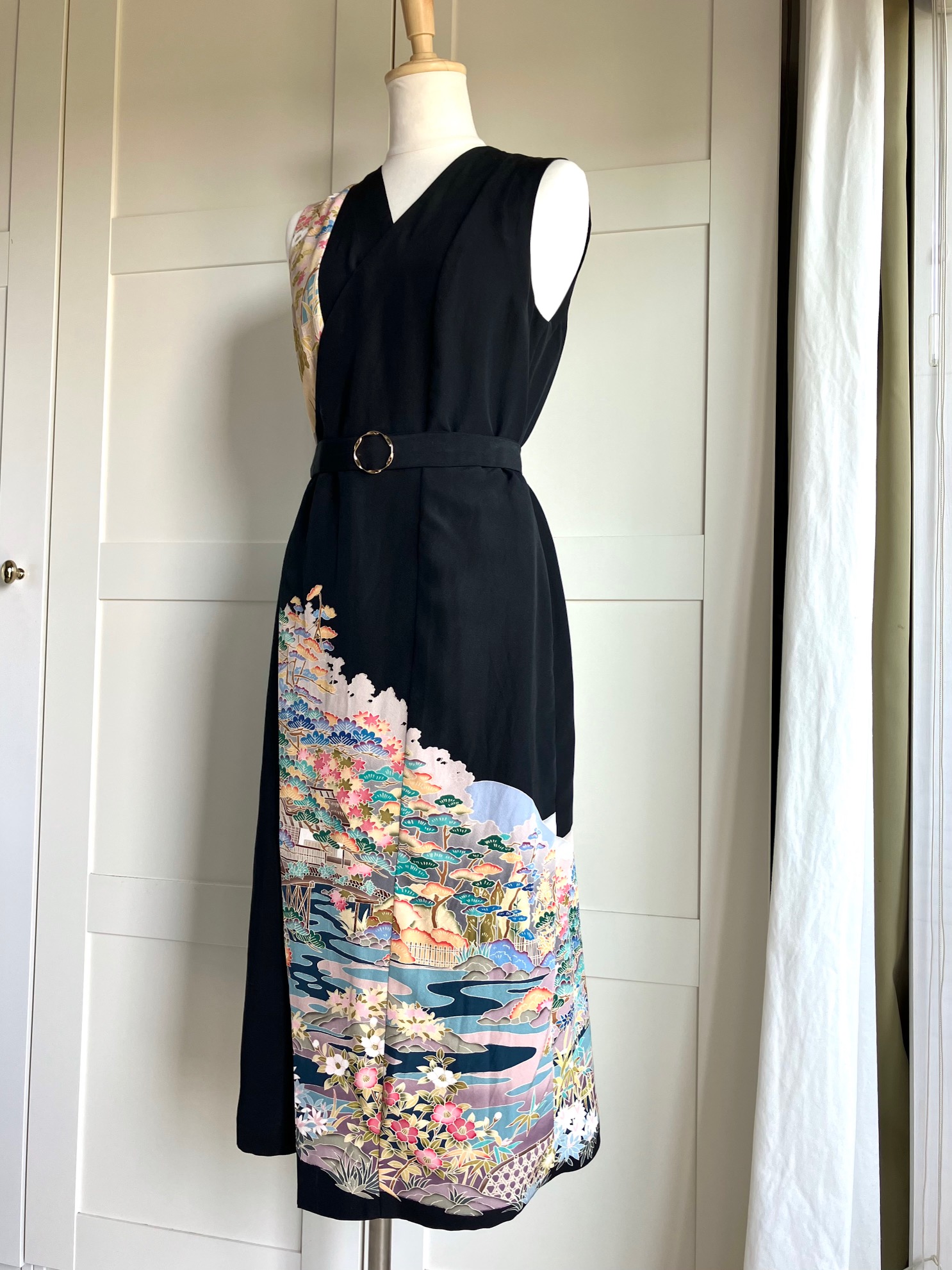 Marumi dress オリジナル着物リメイク アシンメトリーデザイン ラップスタイル 袖なし　ドレス