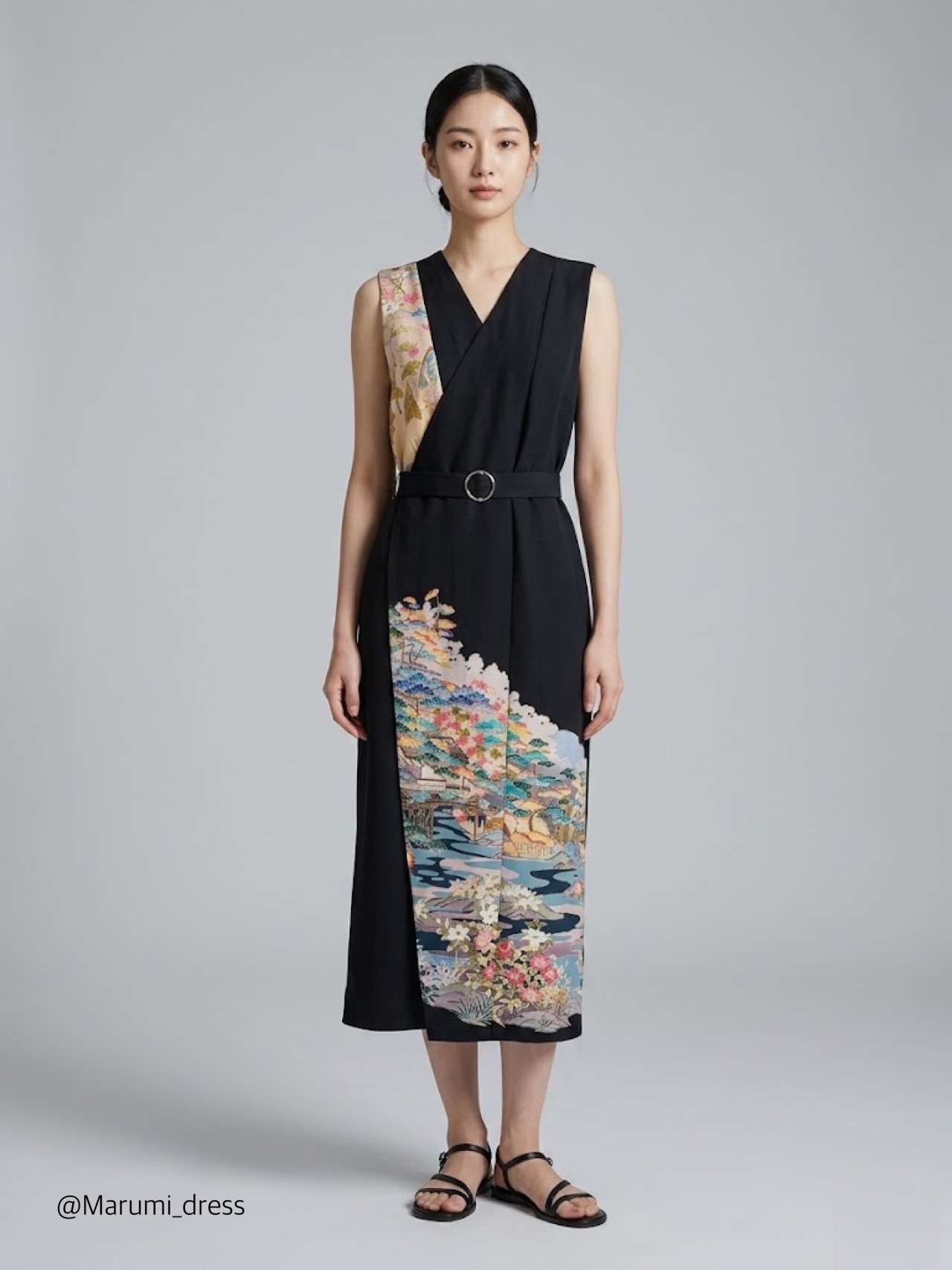 Marumi dress オリジナル着物リメイク アシンメトリーデザイン ラップスタイル 袖なし　ドレス