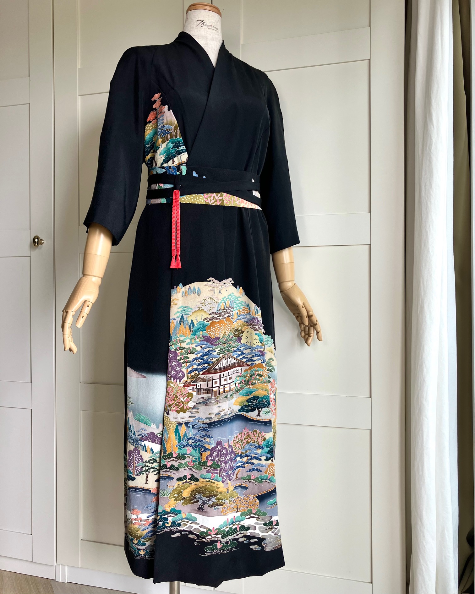 Marumi dress オリジナル着物リメイク  ラグラン袖ロングドレス