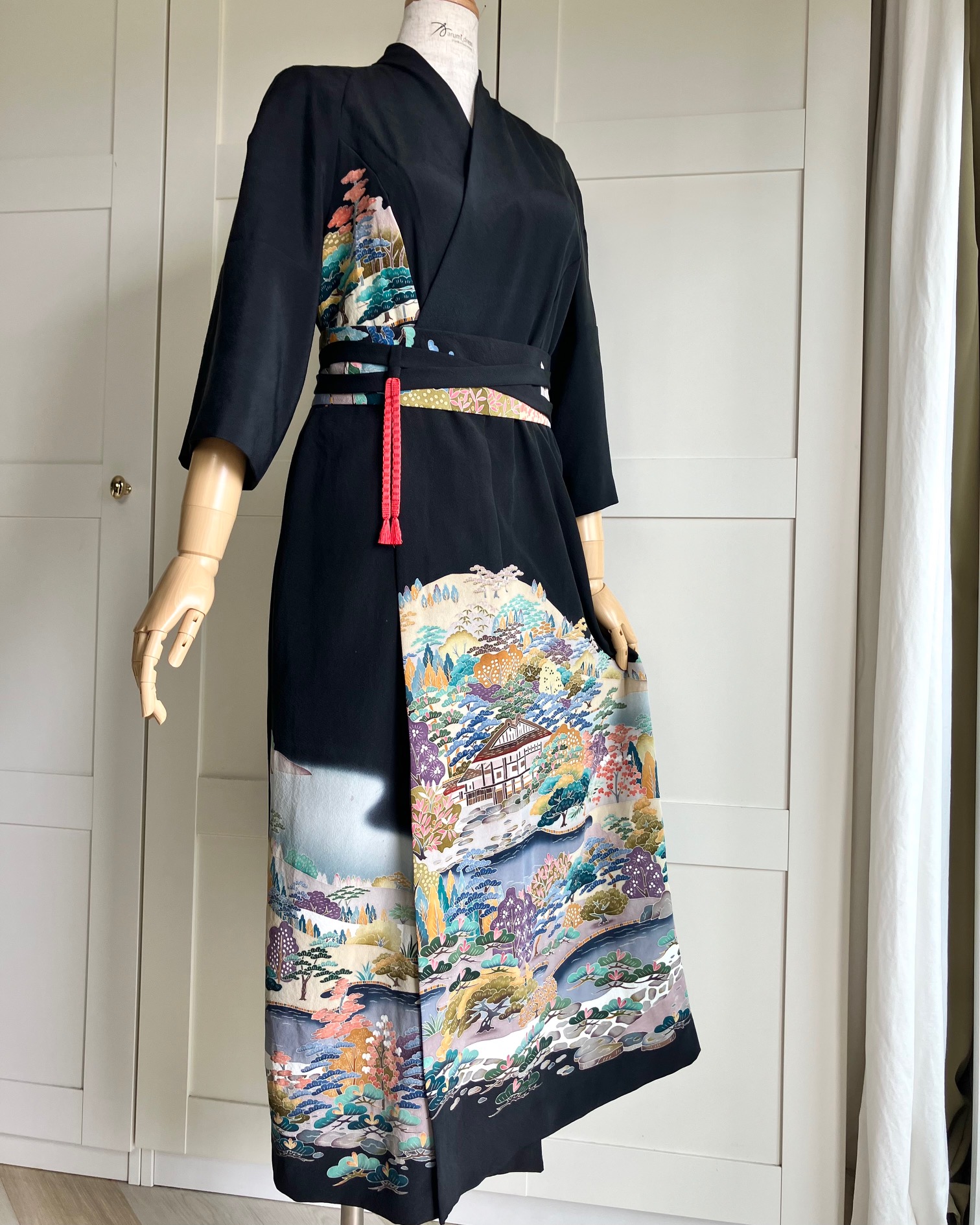 Marumi dress オリジナル着物リメイク  ラグラン袖ロングドレス