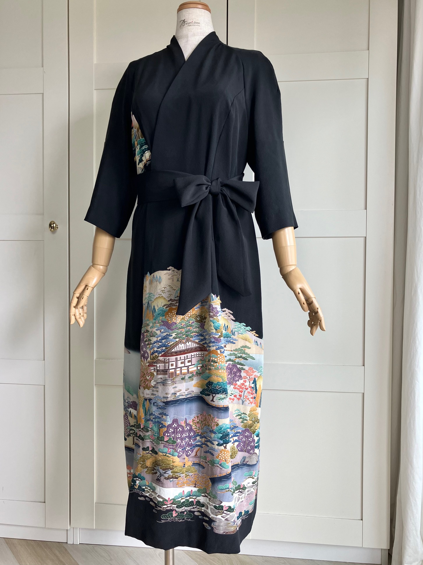 Marumi dress オリジナル着物リメイク  ラグラン袖ロングドレス