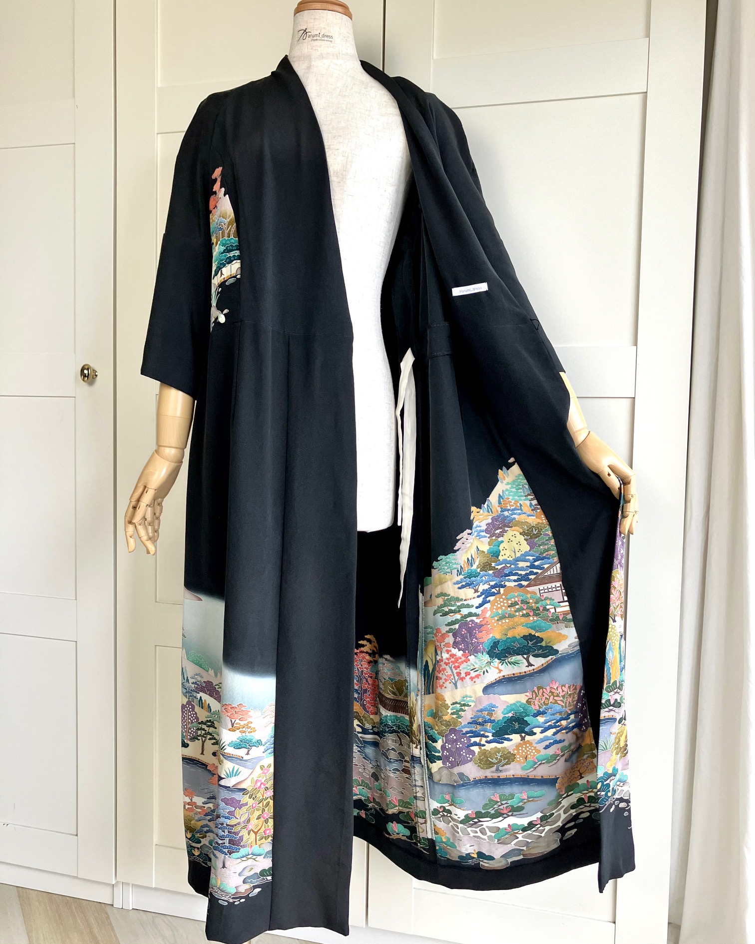 Marumi dress オリジナル着物リメイク  ラグラン袖ロングドレス