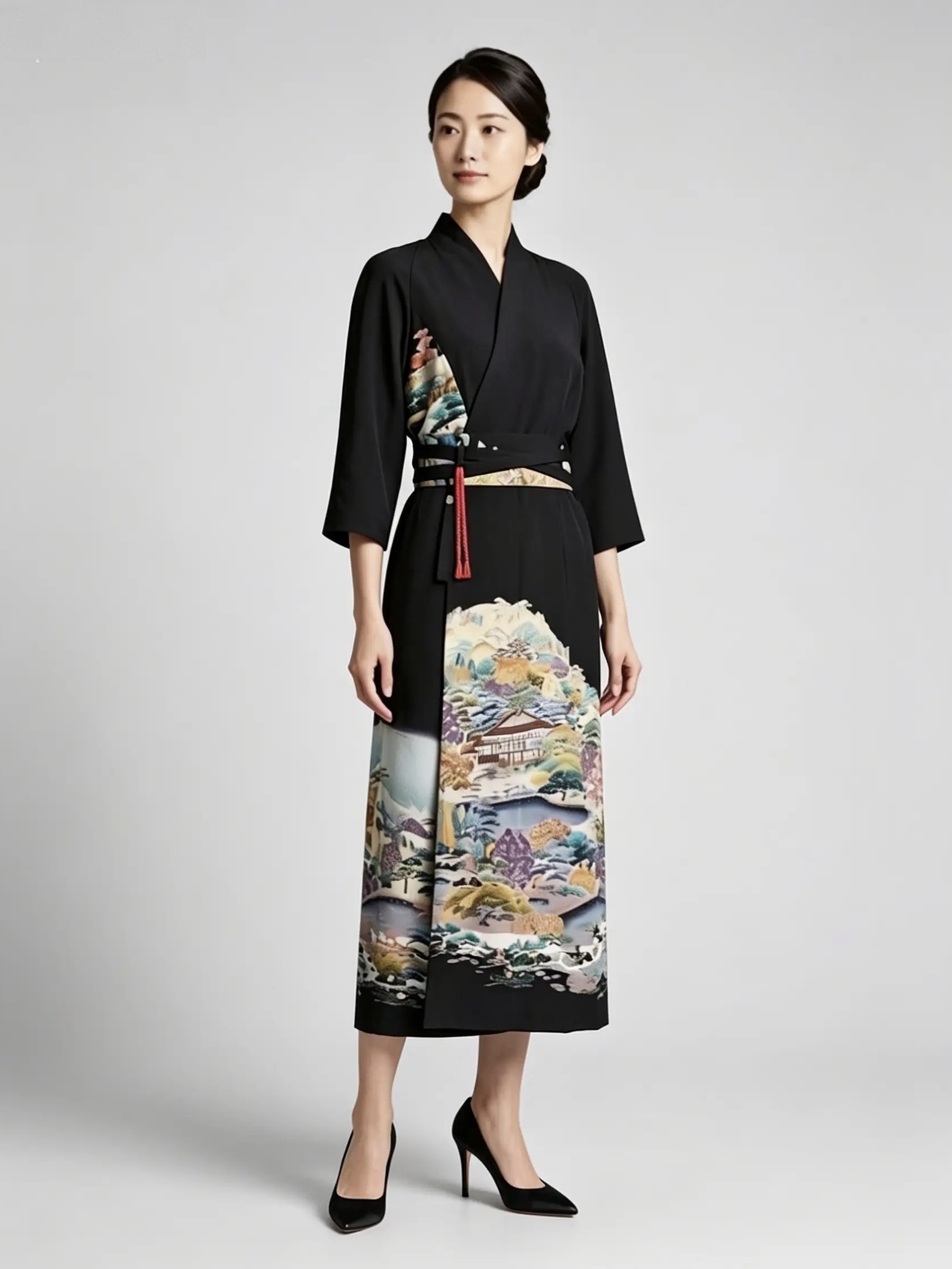 Marumi dress オリジナル着物リメイク  ラグラン袖ロングドレス