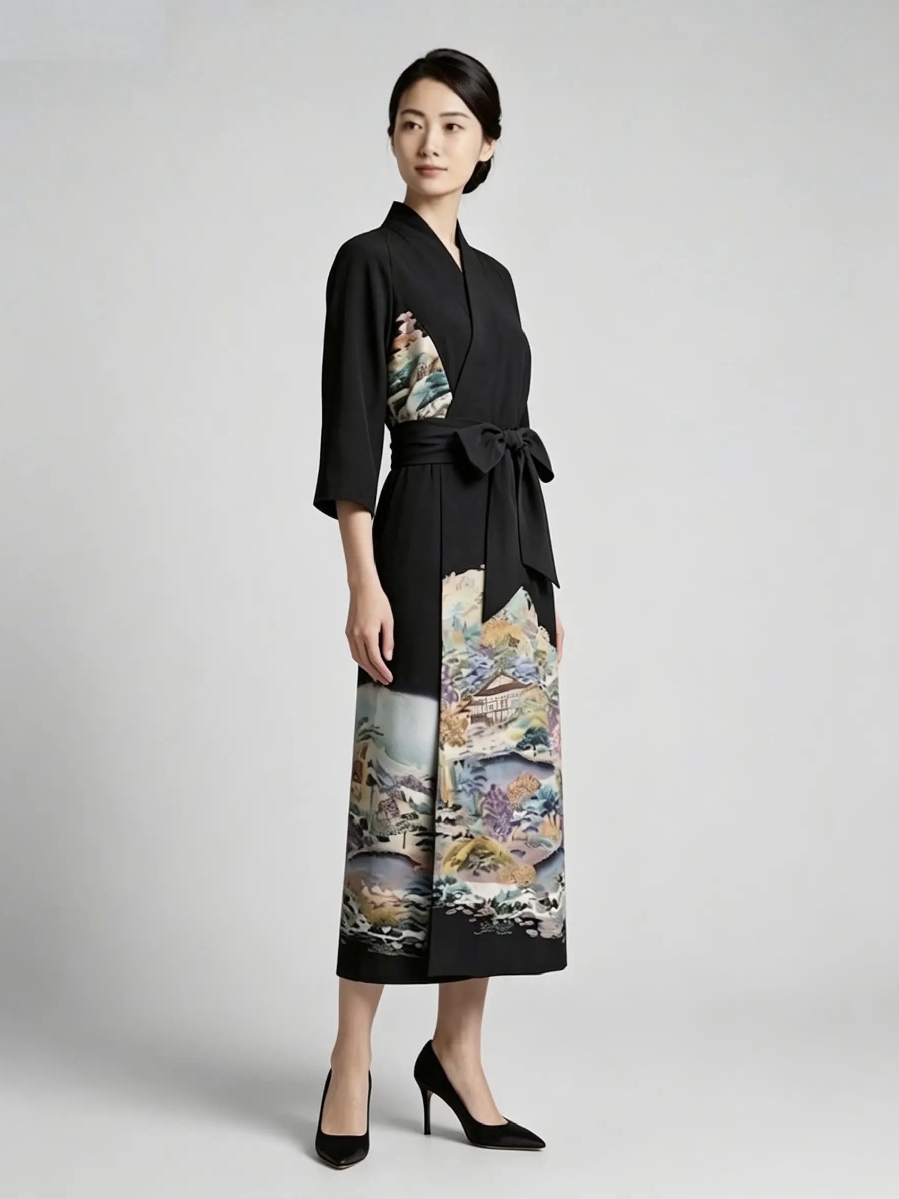 Marumi dress オリジナル着物リメイク  ラグラン袖ロングドレス
