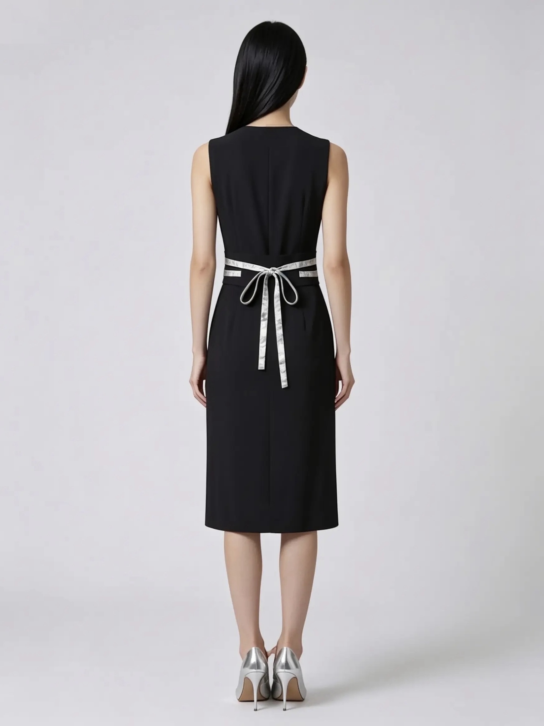 Marumi dress オリジナル着物リメイク アシンメトリーラップスタイルドレス　袖なし　（帯風ベルト＆タッセル付き)