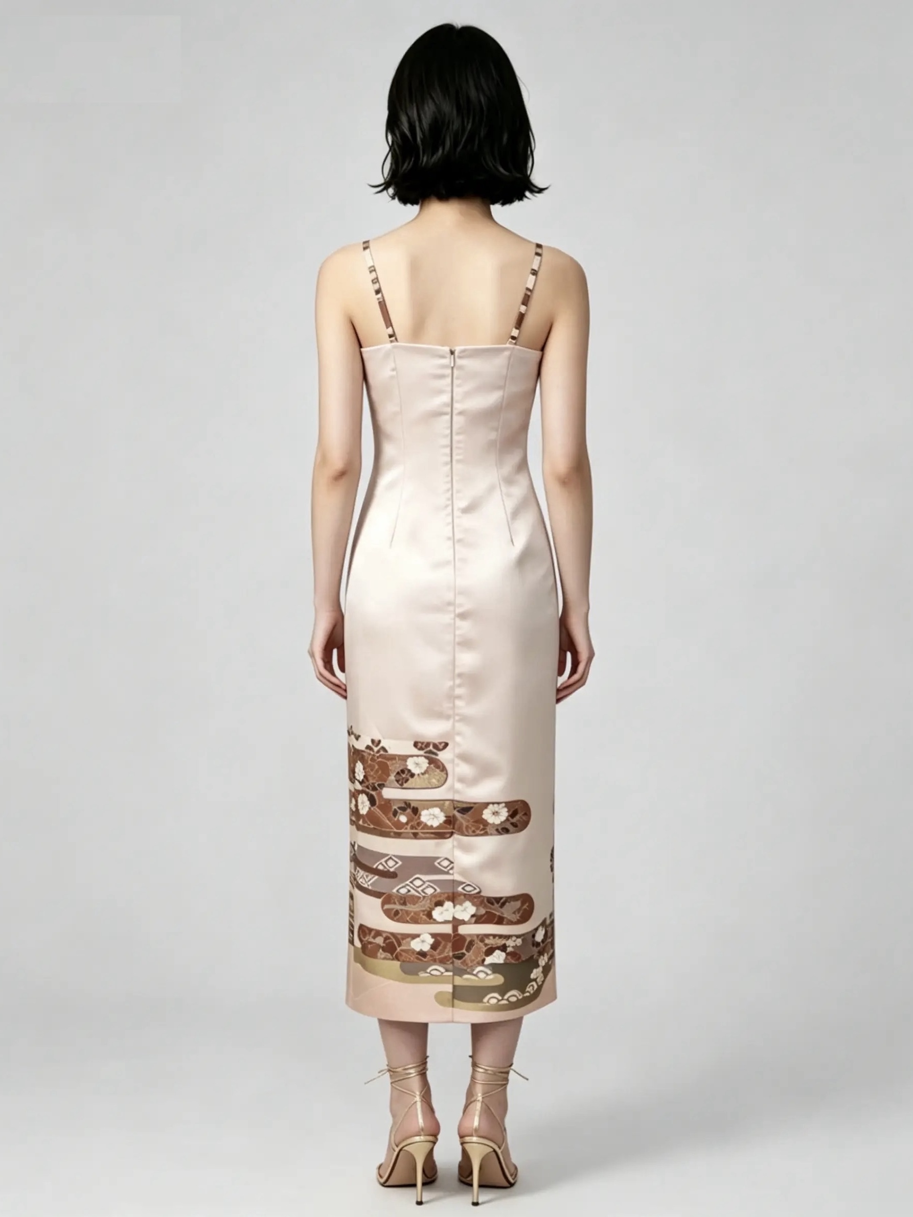 Marumi dress オリジナル着物リメイク　ストールディテール　ビスチェドレス　(ストラップショルダー＆半透明なショルダー付き）